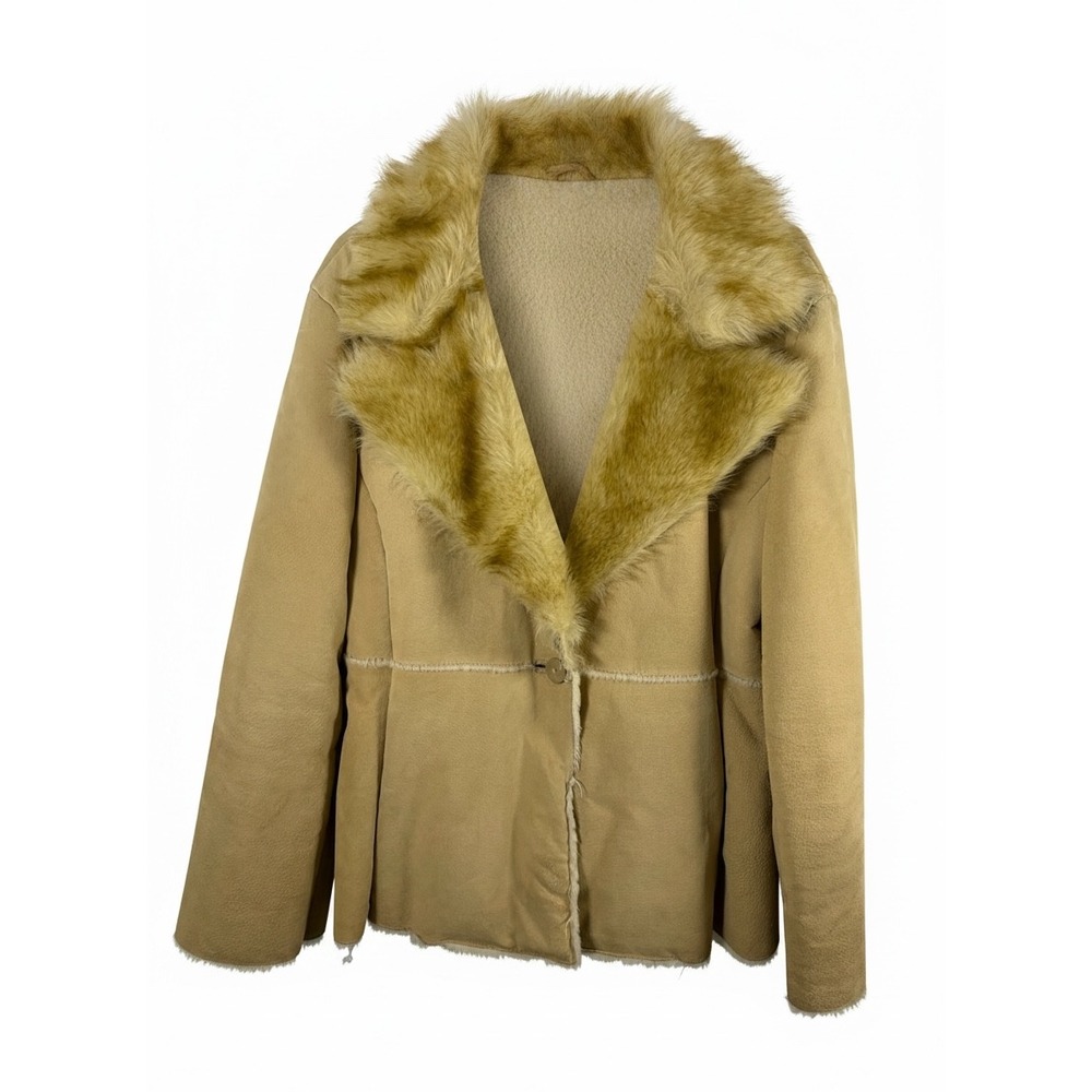 New‎ York & Company Suede Leather Jacket Faux Fur Shearling XL Camel Tan Coat